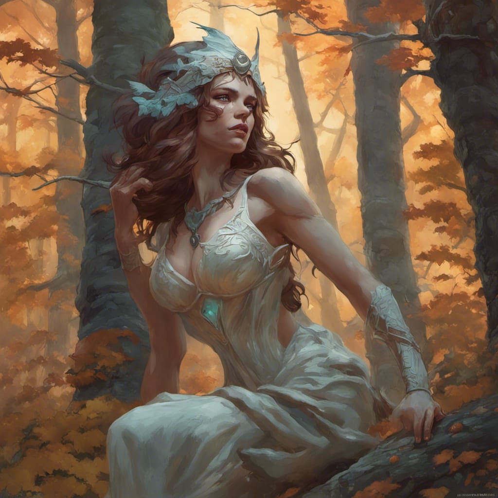 Sorceress Portrait in Forest, Hyperdetailed Fantasy Art