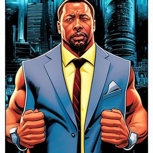 Dwane Johnson with WWE Belt in Comic Book Art