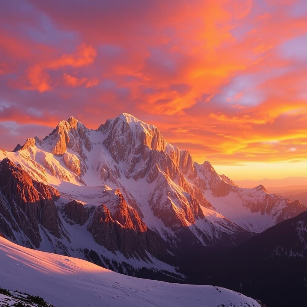 Majestic Mountain Range in Vibrant Sunset Colors