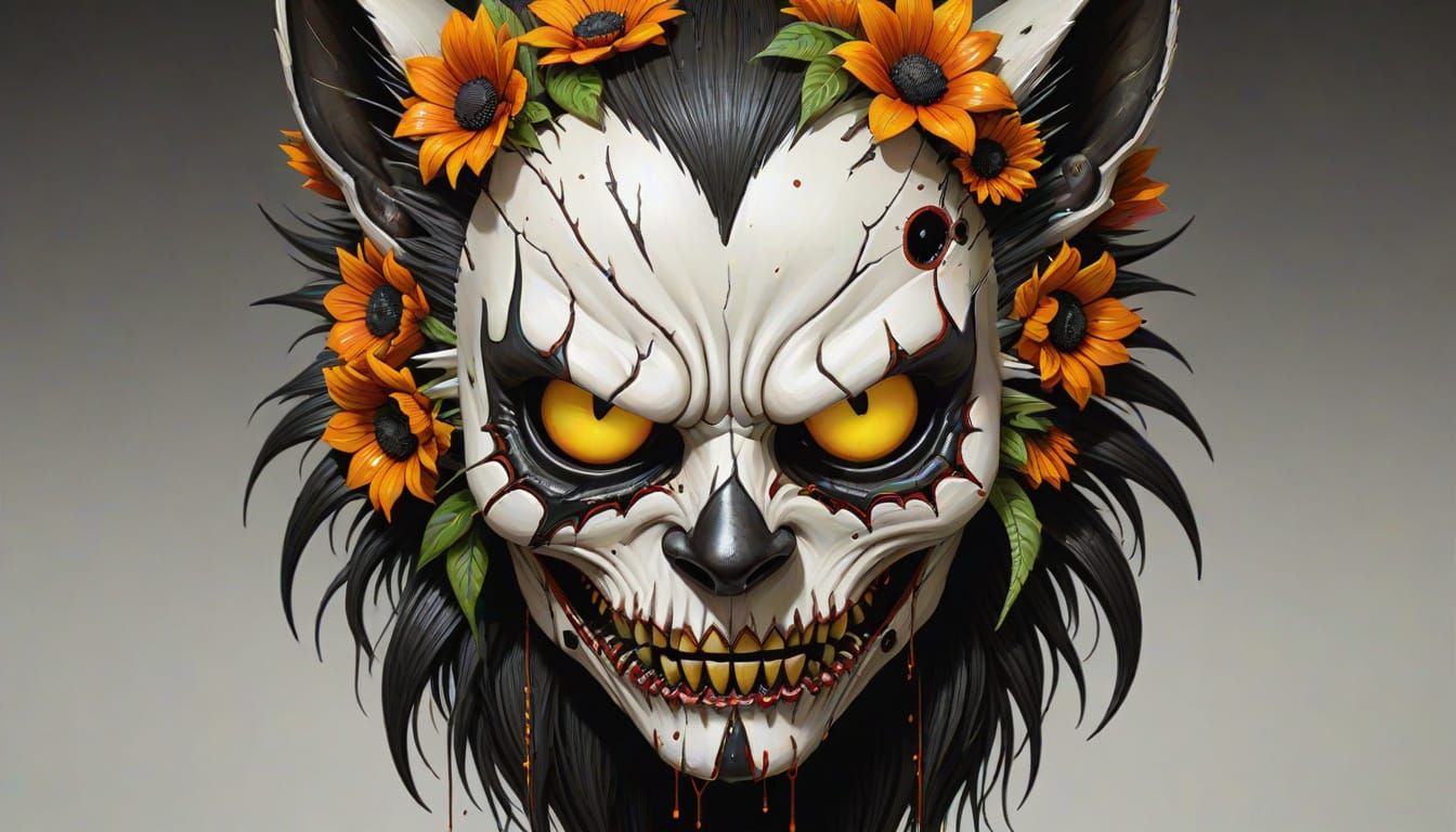 Hauntingly Beautiful Hybrid Mask in Punk-Goth Furry Art Styl...