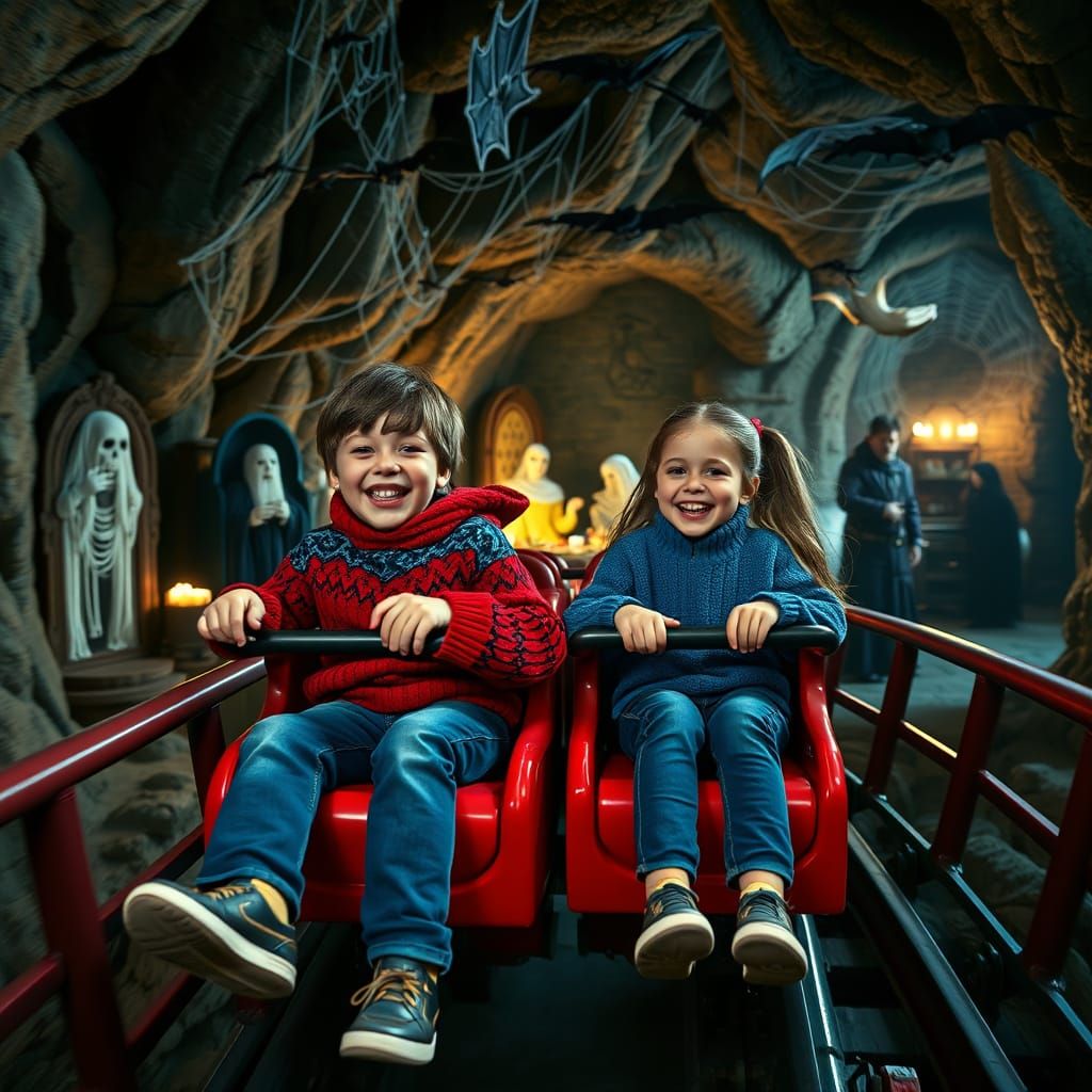 Thrilling Rollercoaster Ride Through a Spooky Cave