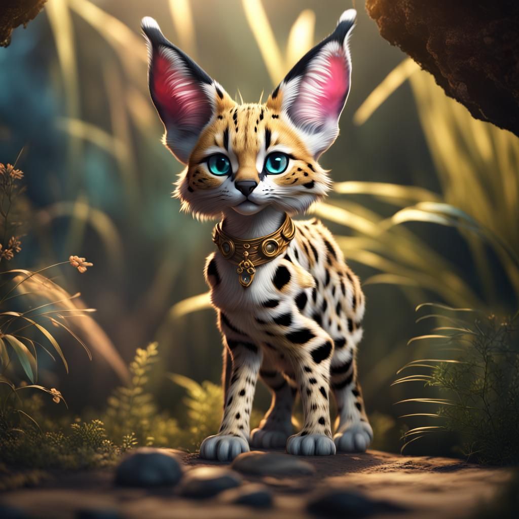 Cute Serval in Detailed Fantasy Matte Painting