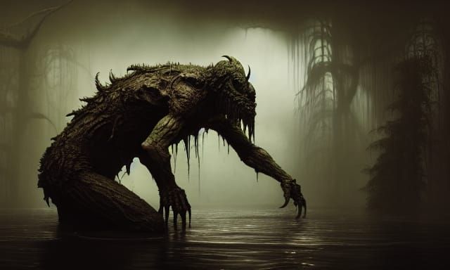 Horrifying Bioorganic Swamp Monster in Biopunk Style