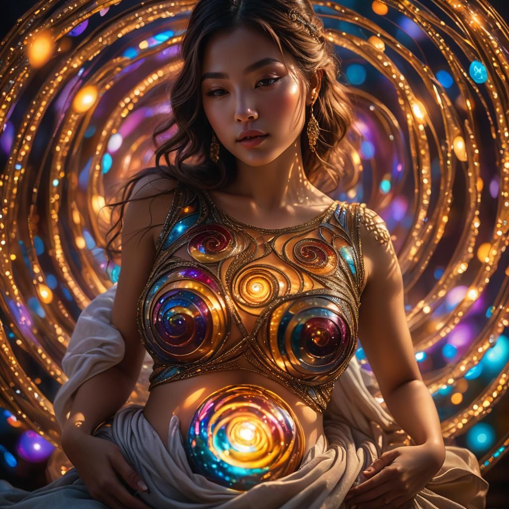 Ethereal Orb Inside Woman, Hyper-Realistic Artwork