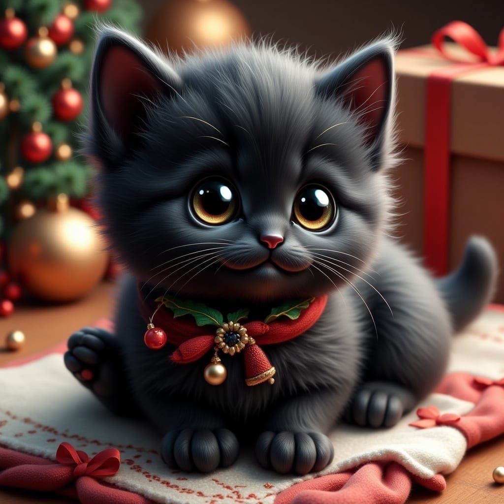 Cute Christmas Kitten with Sparkly Eyes