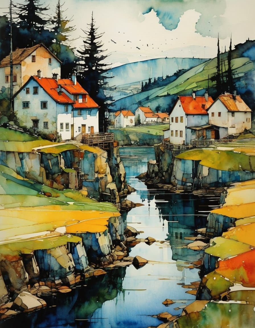 Ethereal Landscape as Mixed Media Expressionist Sketch