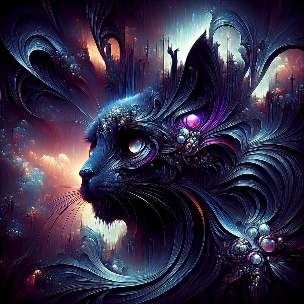 Gothic Fantasy Cat as Detailed Matte Painting
