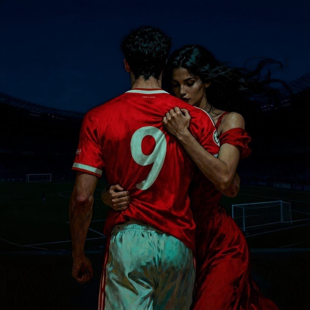 Art Nouveau Embrace Overlooking Soccer Stadium
