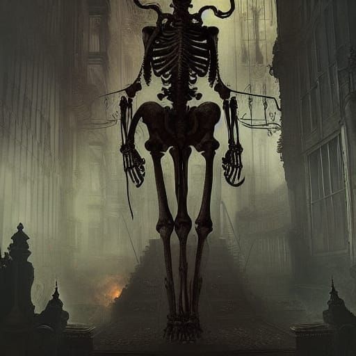 Skeleton with Flamethrower: Digital Matte Painting