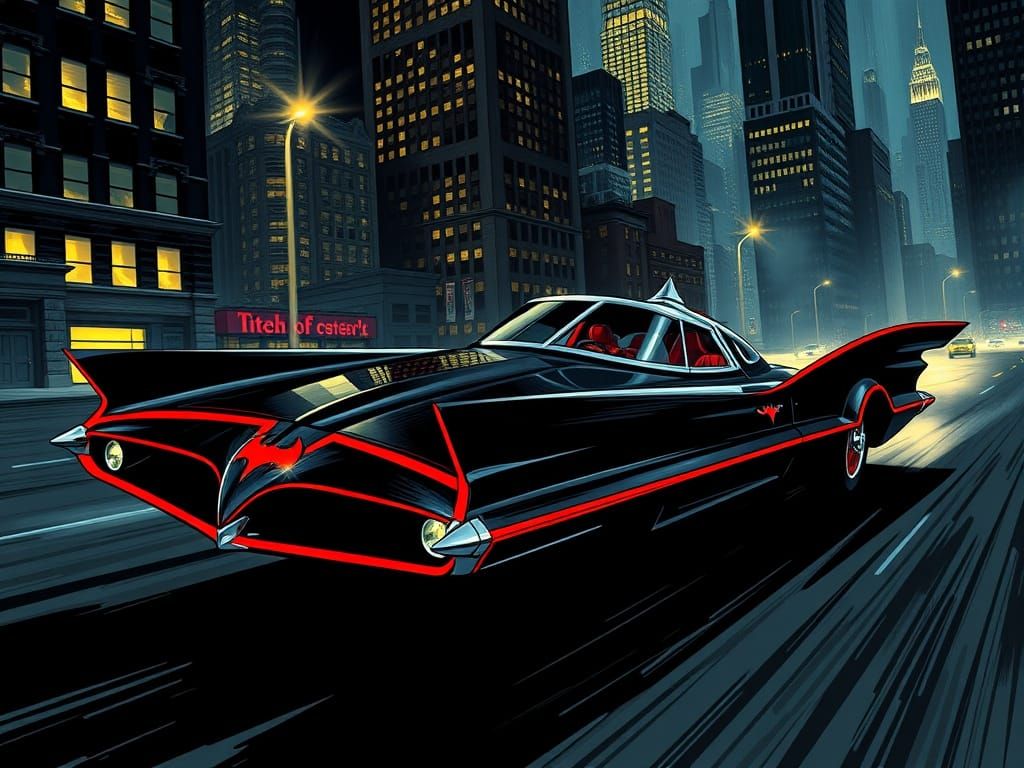1966 Batmobile Speeds Through Gotham City