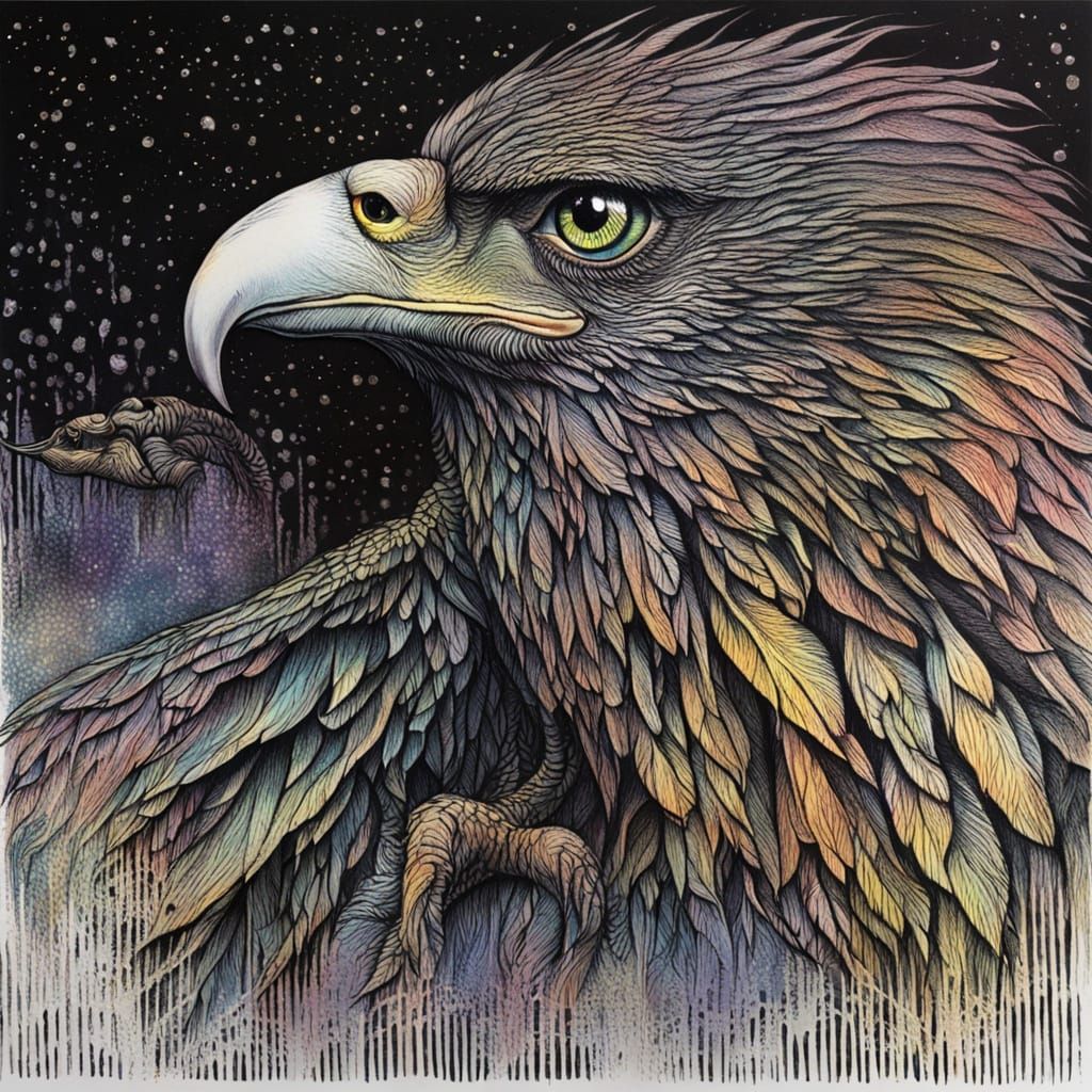 Iridescent Gryphon on Scratchboard