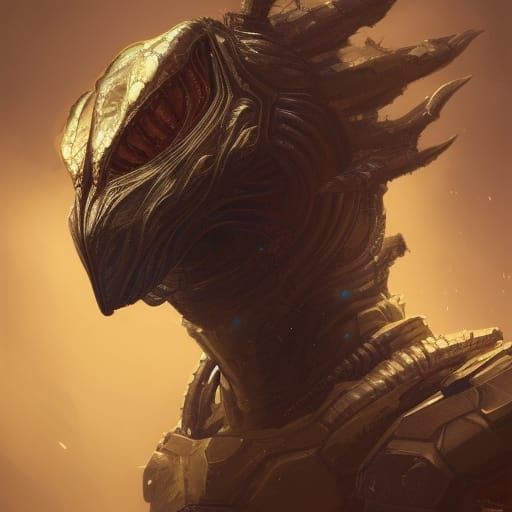 Armored Alien Werewolf Turtle Portrait in 8K