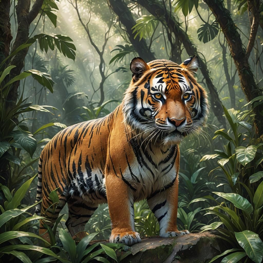 Detailed Tiger in Jungle Environment: Hyperrealistic Splash ...