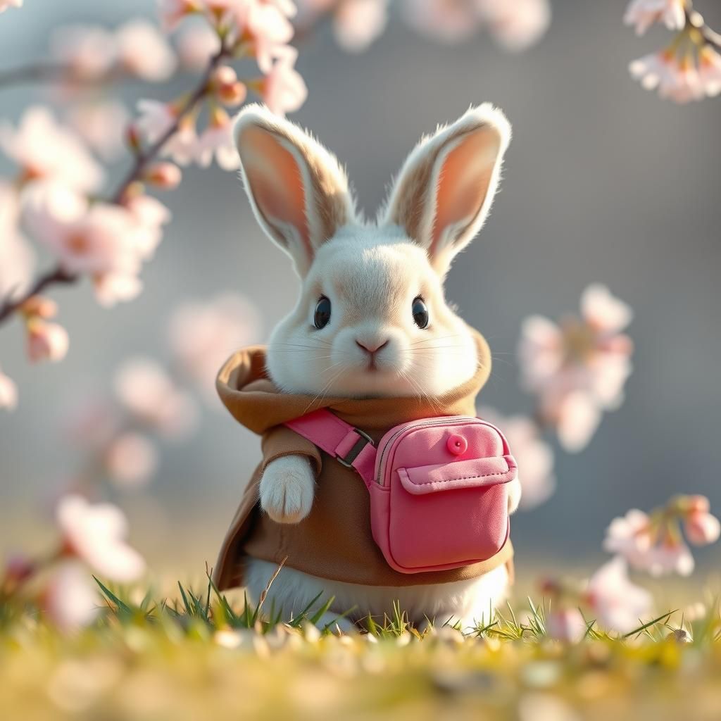 Cute Bunny with Fanny Pack in Cherry Blossoms