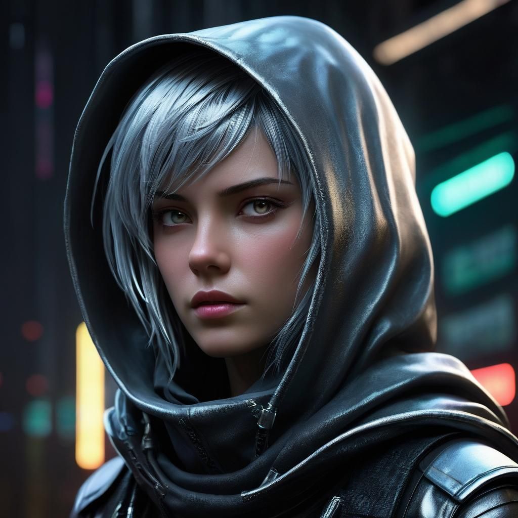 Cyberpunk Android Portrait in Metallic Sheen