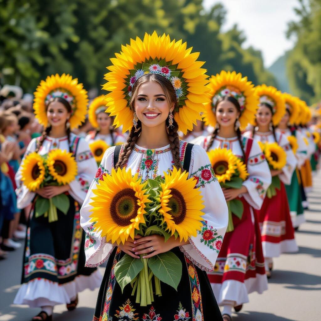 Ukrainian Sunflower Parade in Traditional Costumes