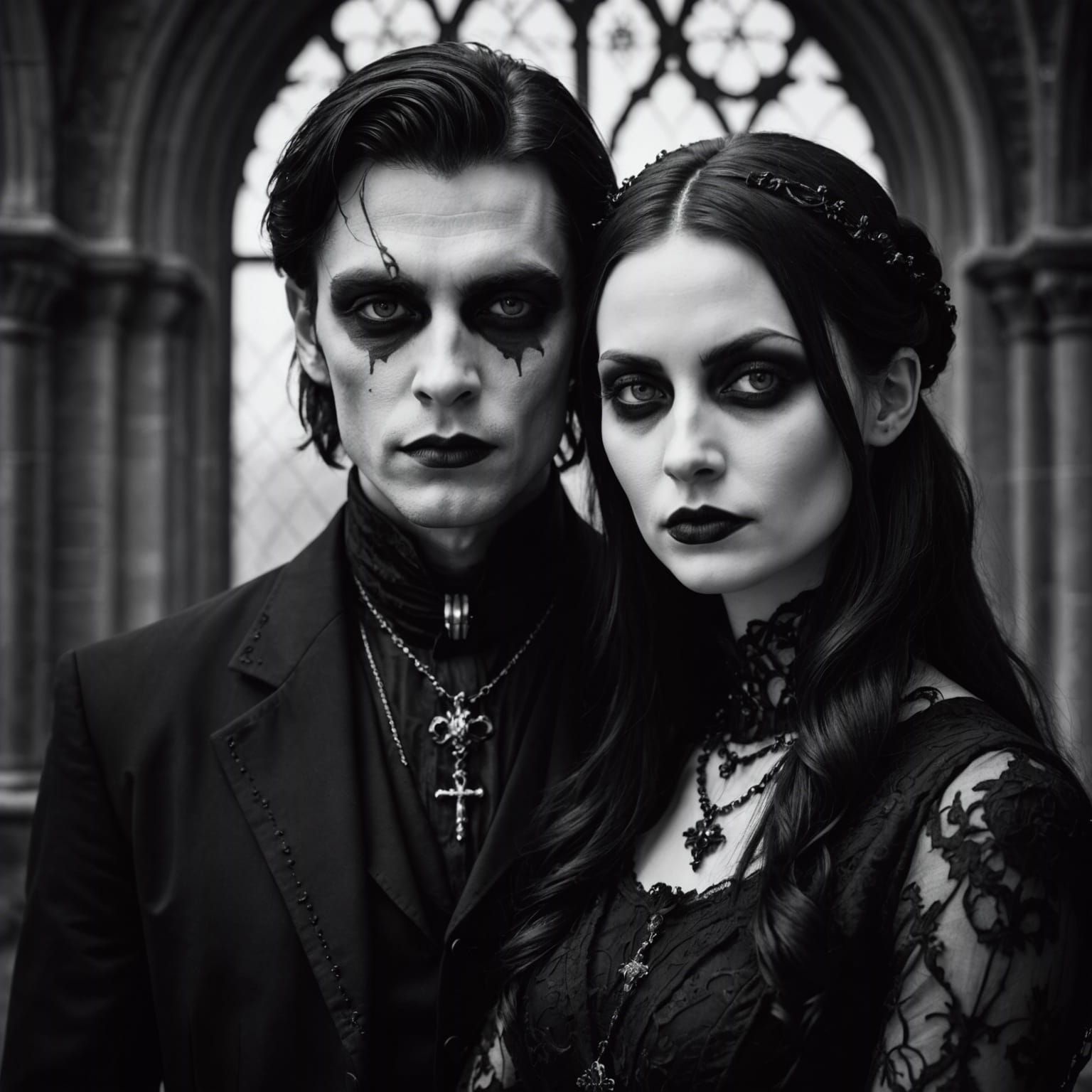 Gothic Couple: A Monochromatic Black and White Portrait