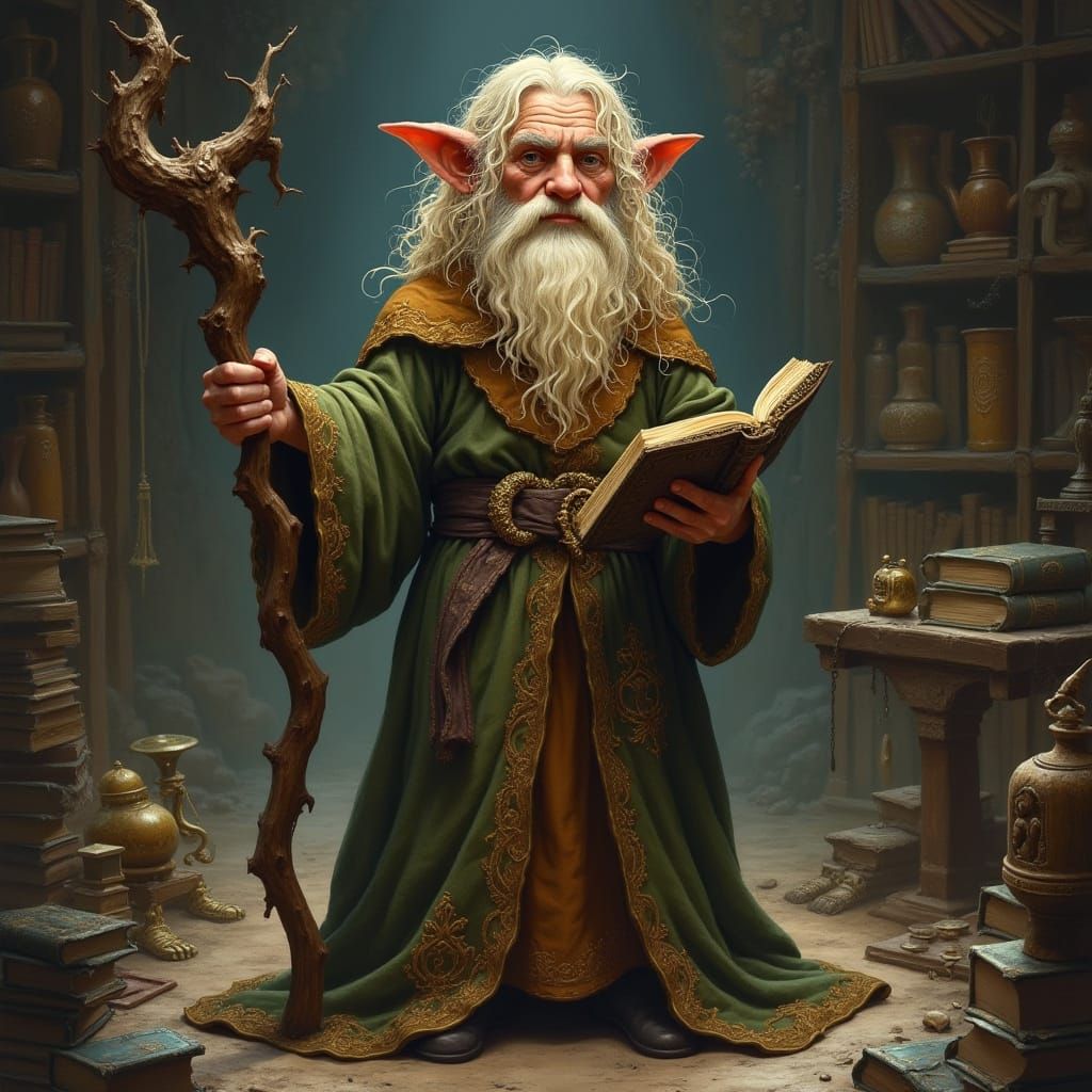 Mystical Halfling Wizard in Enchanted Study
