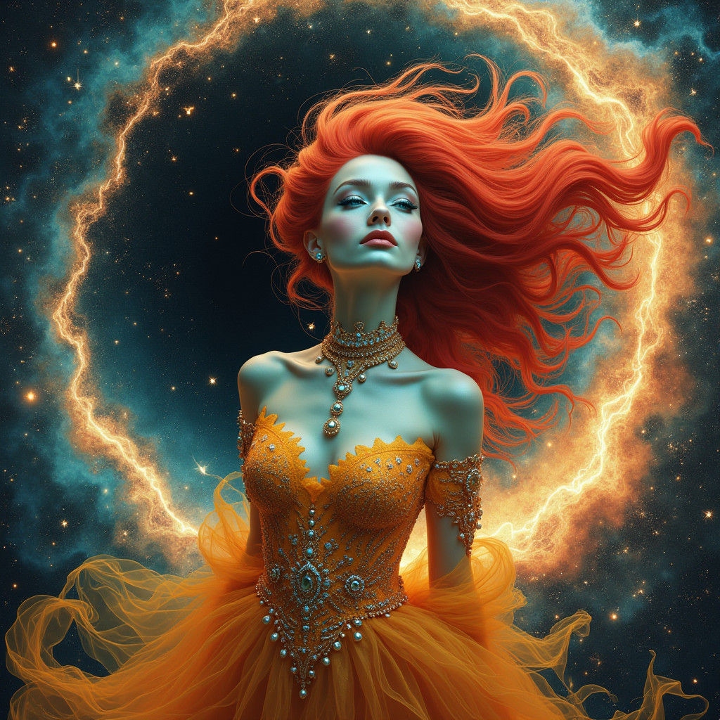 Cosmic Woman Erupting from Black Hole