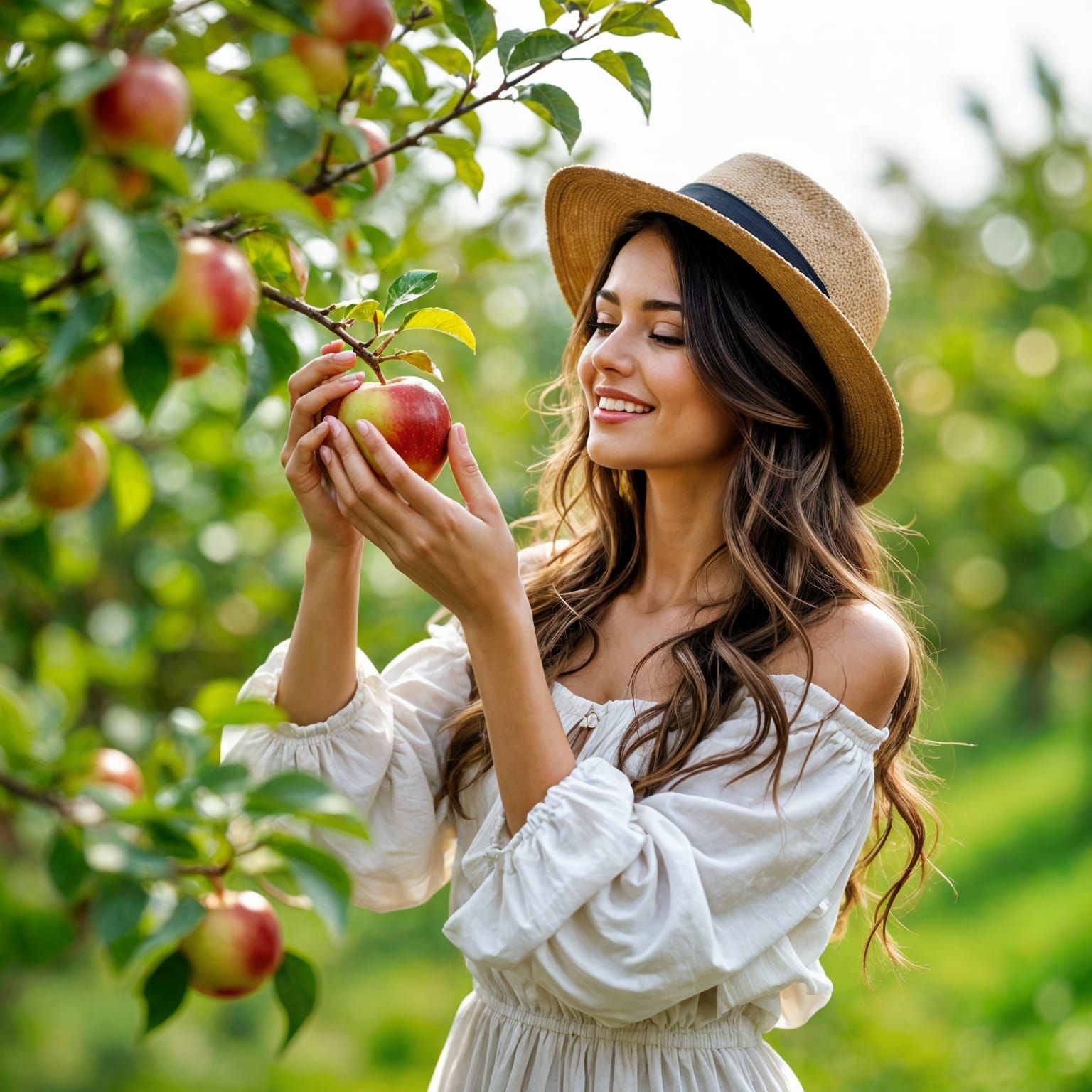 Woman Picking Apple from Forsaken Tree