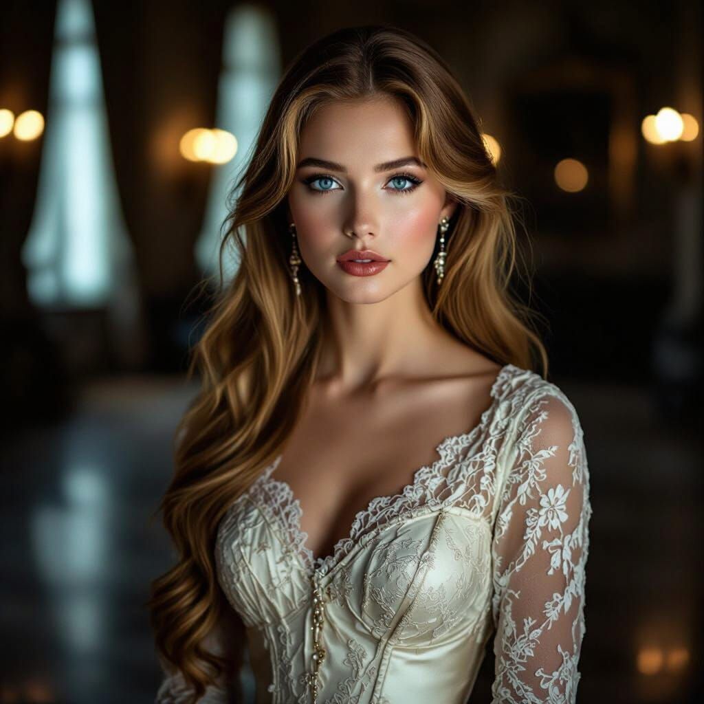 Film Noir Portrait of Woman in Vintage Gown