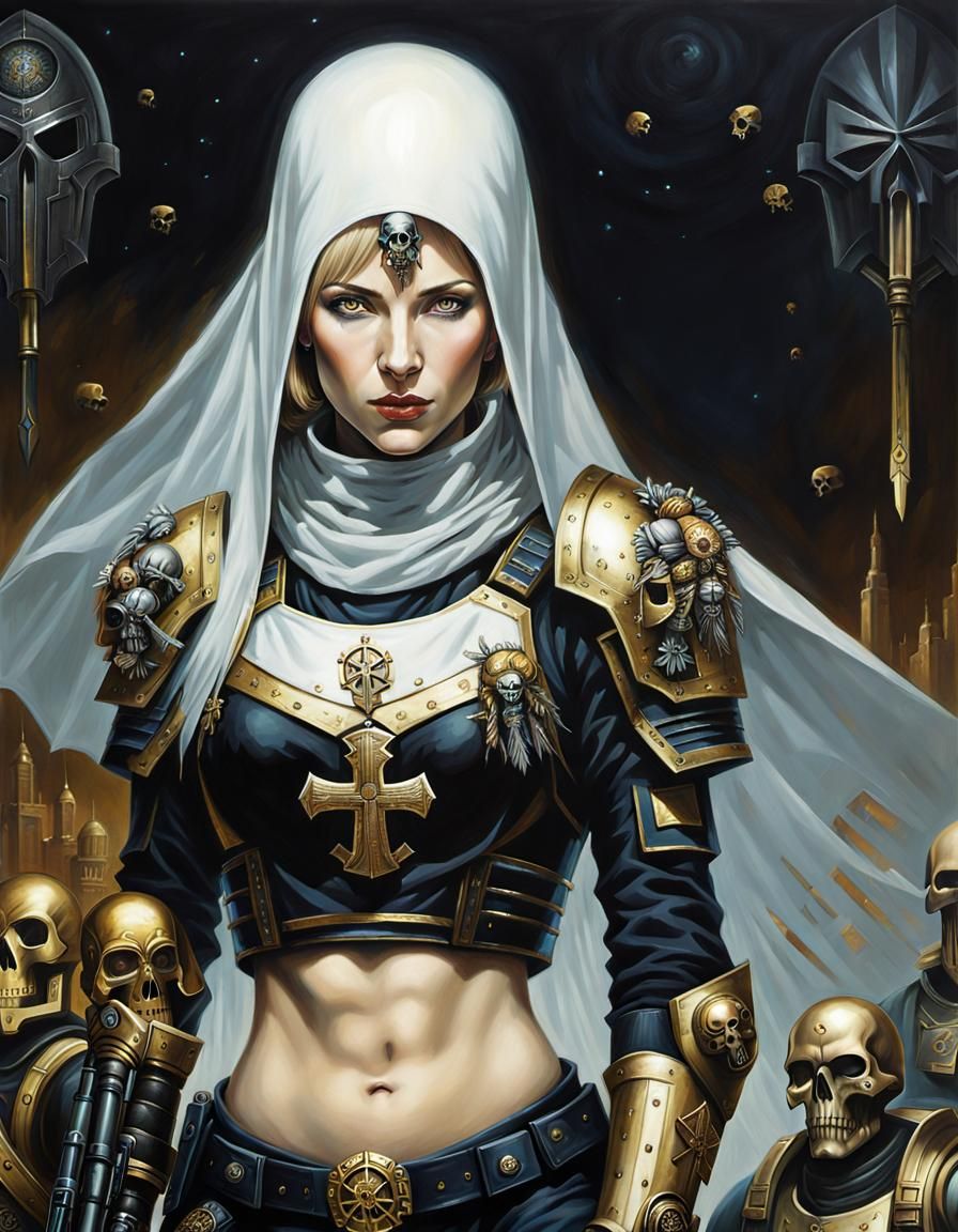Futuristic Soldier Nun in Moebius Style Armor
