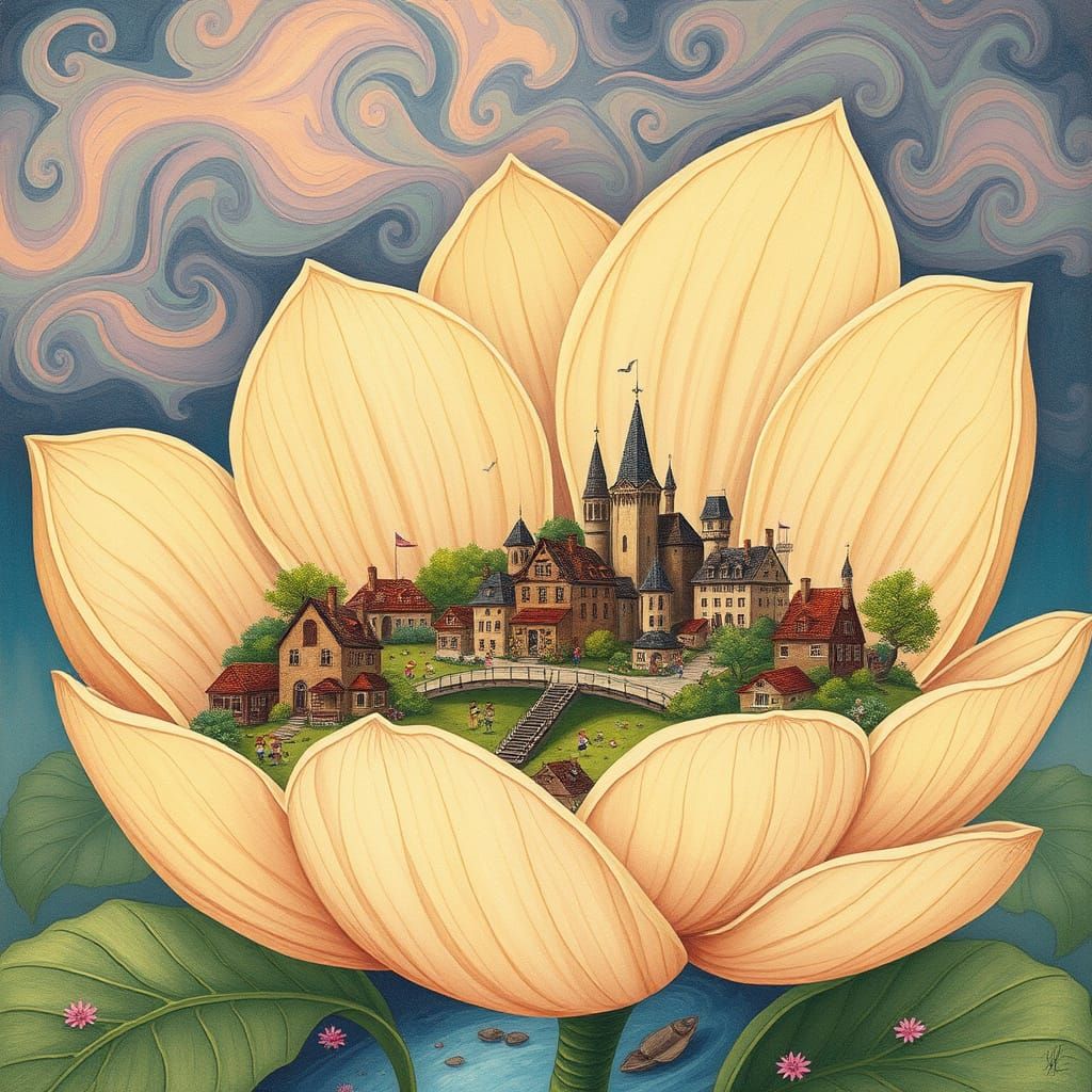 Enchanting Flower Village in Art Nouveau Style