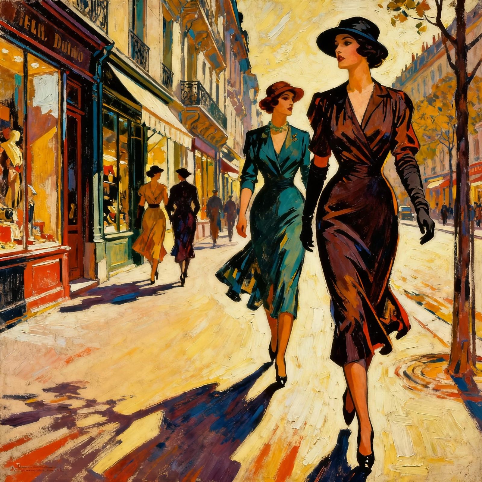 1920s Elegant Women in Marcello Dudovich Style Painting