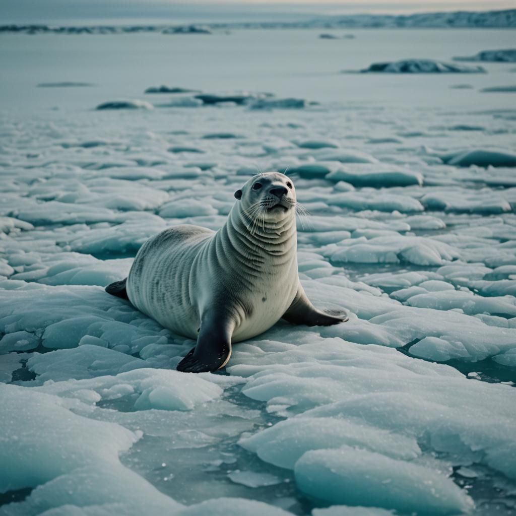 Seal on Frozen Tundra in Cinematic Style