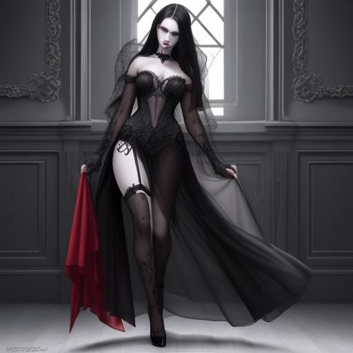 Seductive Gothic Vampire Staring Intently, Digital Art