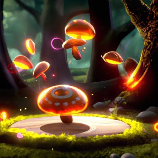 Mushroom Circle in Autumn Forest, Fantasy Concept Art