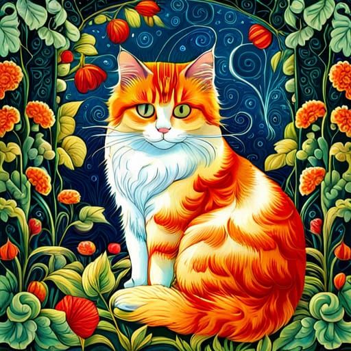 Polychromatic Chibi Cat on Overgrown Veranda