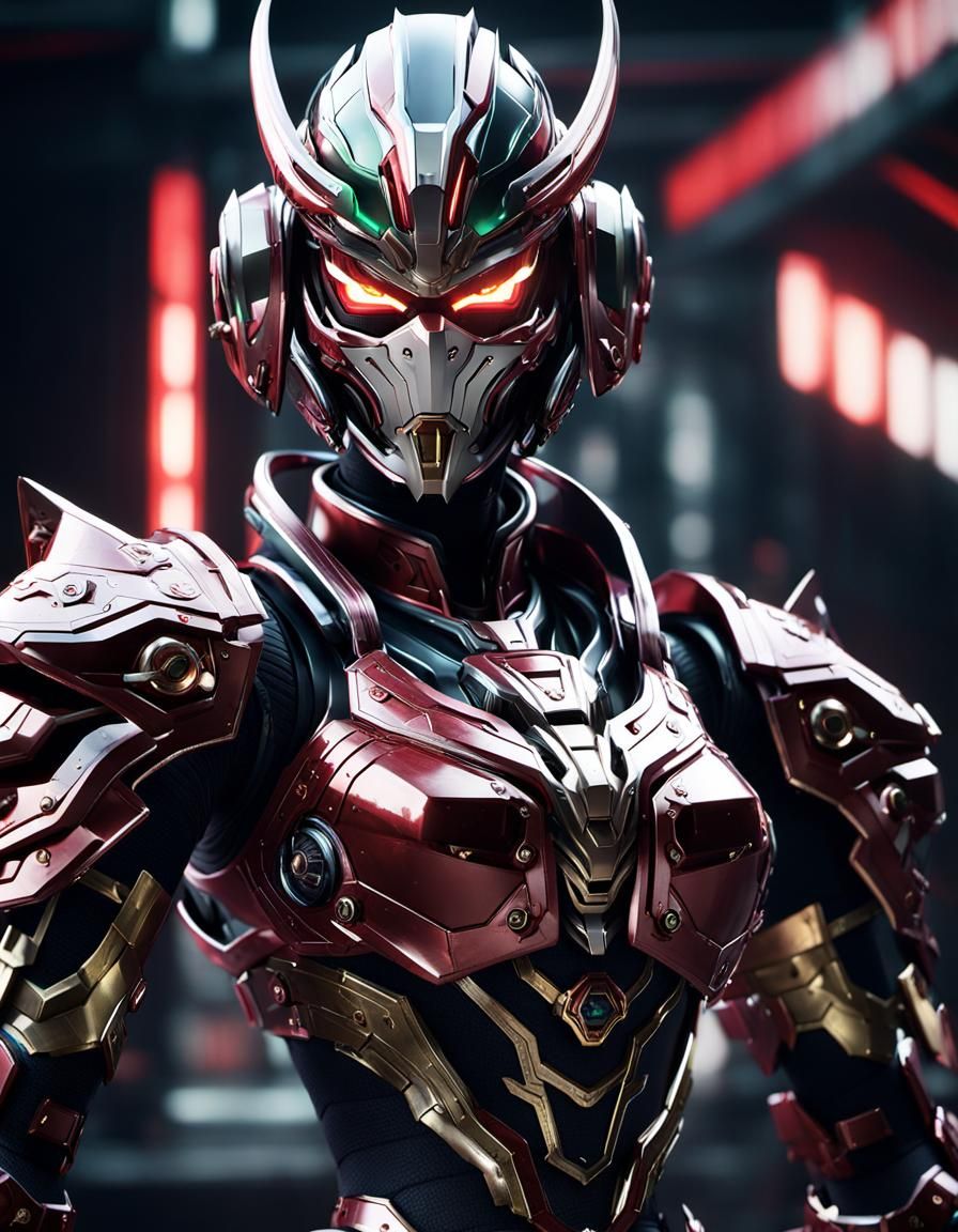 Futuristic Anime Warrior Girl with Demonic Mech Details