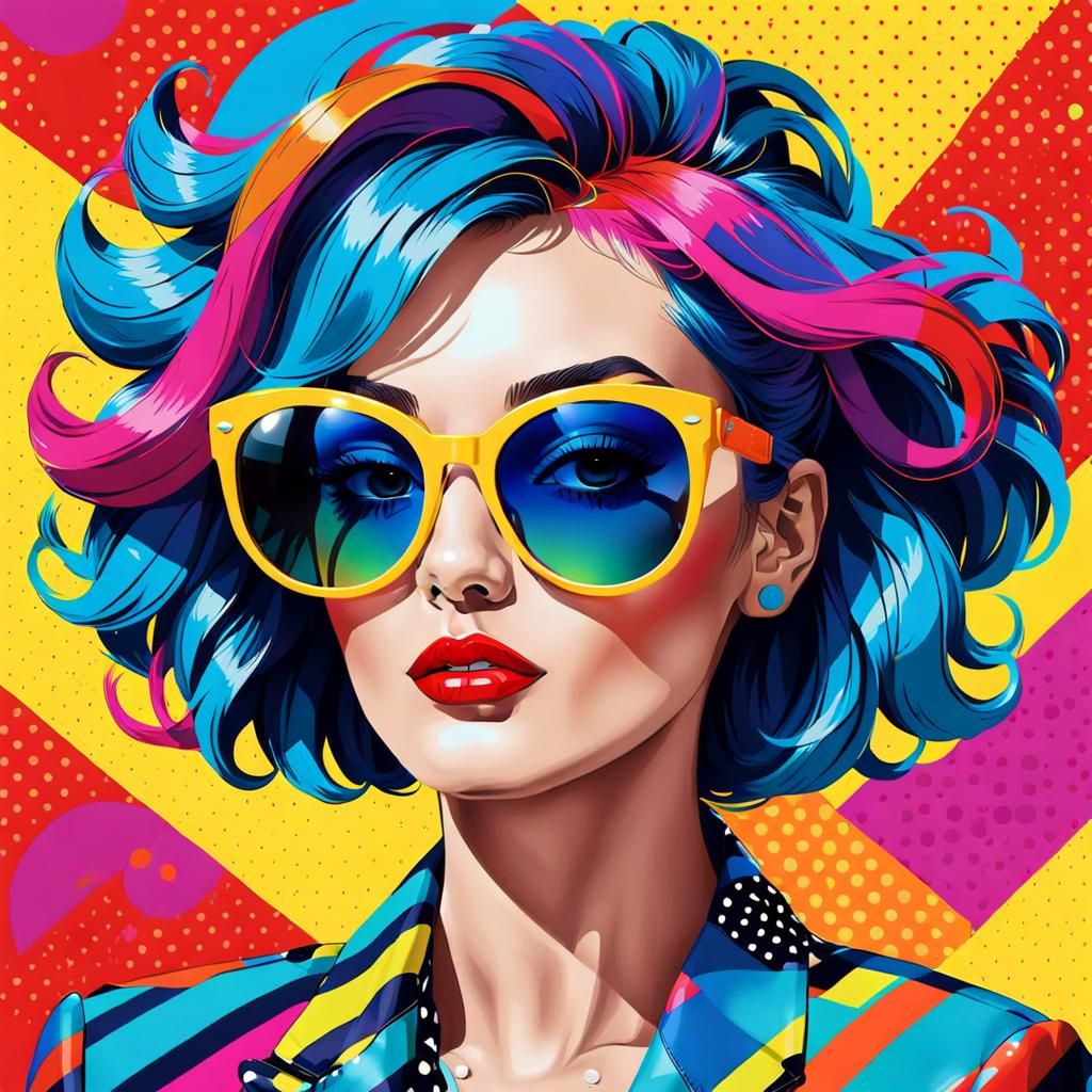 Vibrant Pop Art Portrait of a Stylish Woman