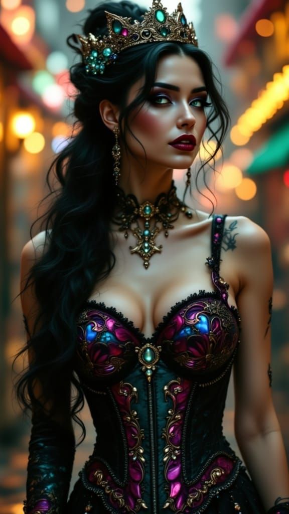 Midnight Carnival Queen in Opulent, Hyper-Realistic Style
