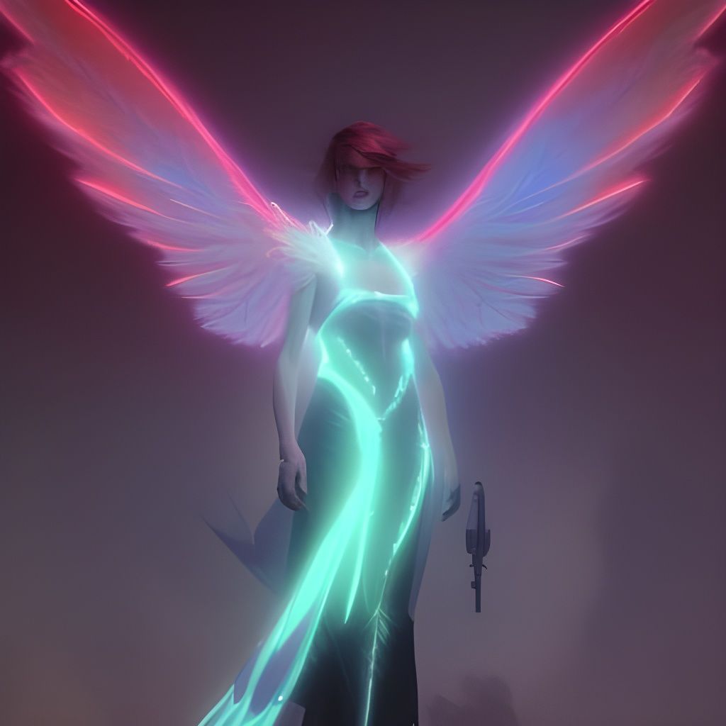 Neon Angel in Dark Fantasy Concept Art