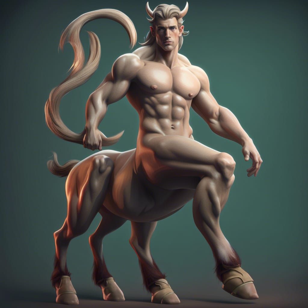Photorealistic Centaur with Handsome Man's Face