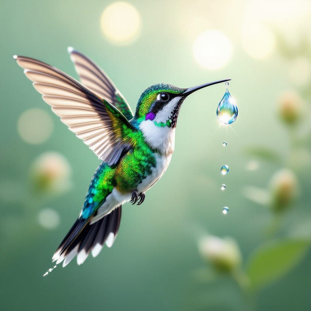 Silver Hummingbird with Emeralds and Sapphires