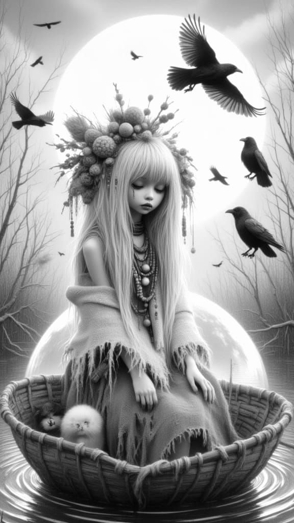 Kitten on Dandelion Globe in Heavenly Sunshine