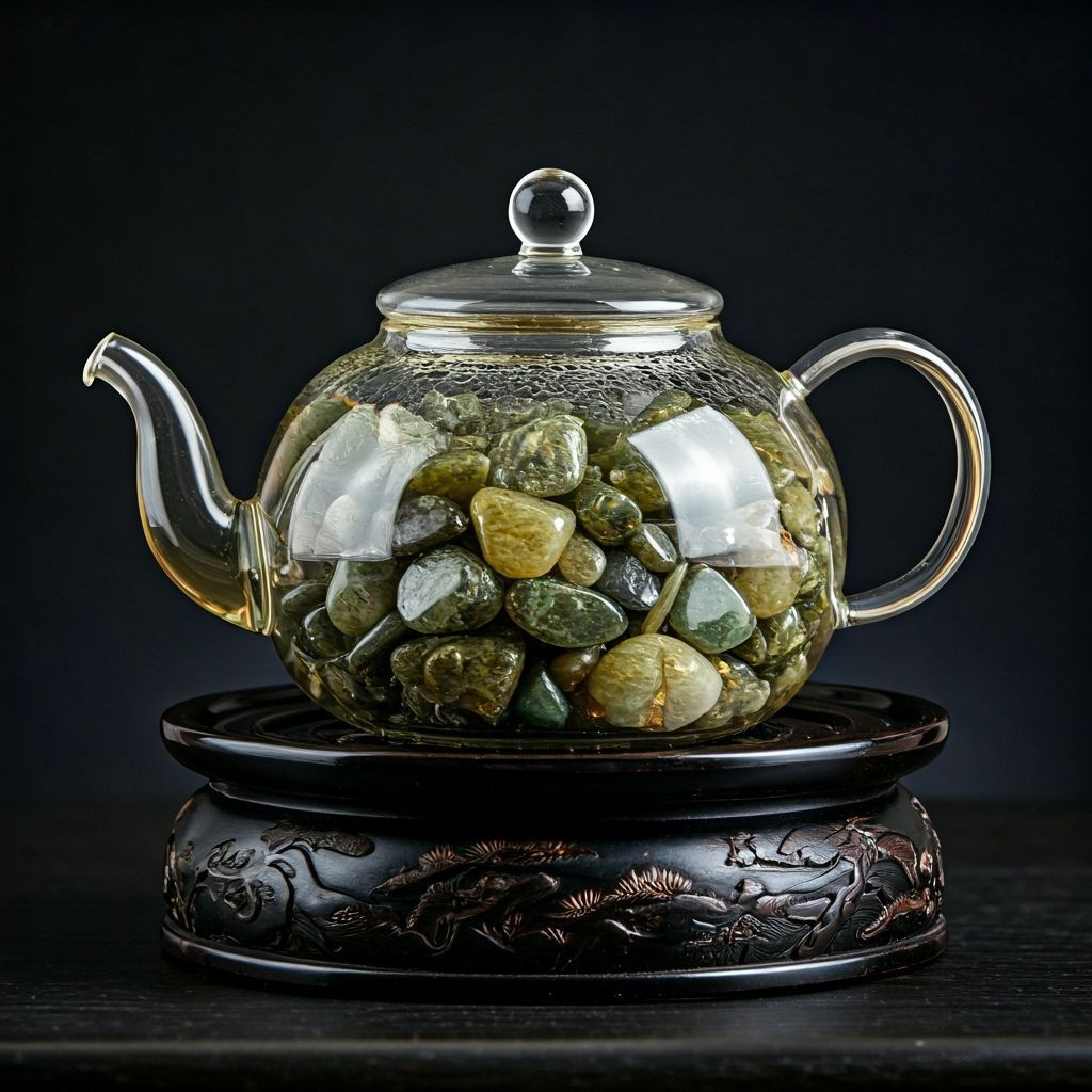 Minimalist Glass Teapot with Green Gems