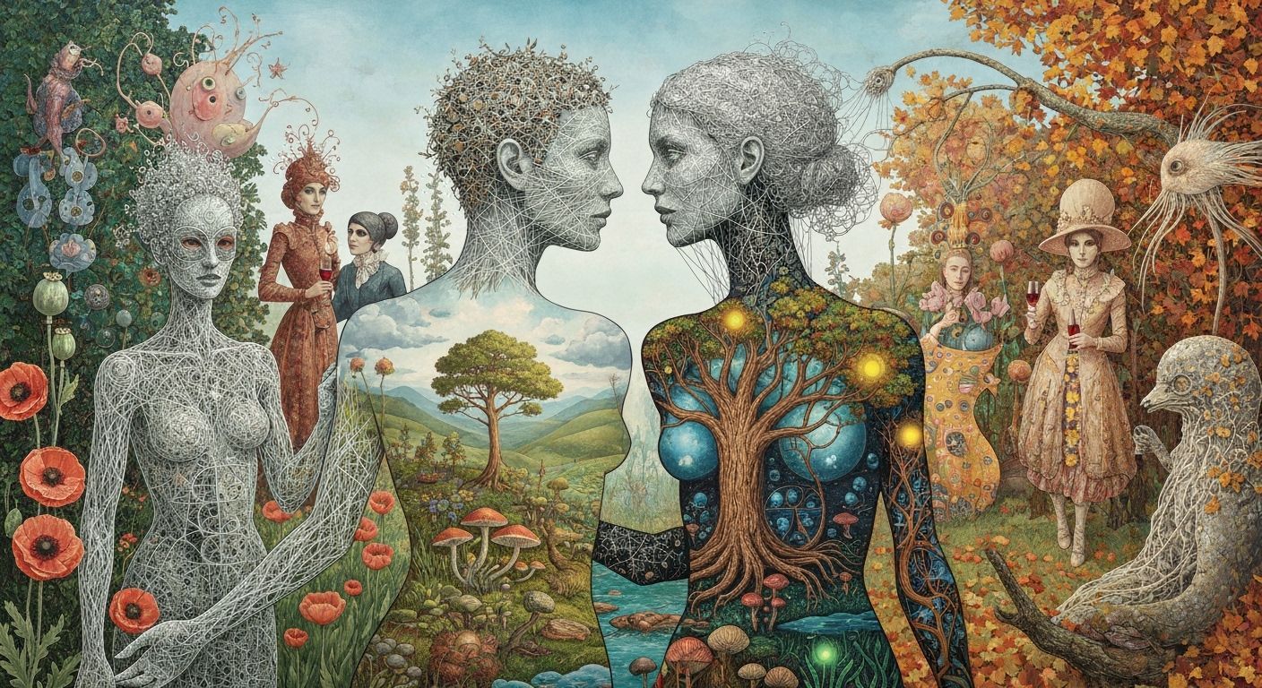 Ephemeral Eco-Art: Woman of Strings in Poppy Garden