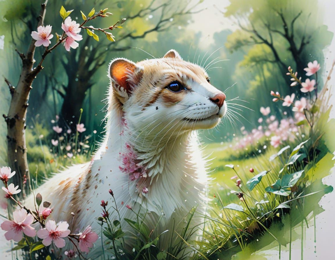 Ethereal Parkland Scene in Whimsical Watercolour Style