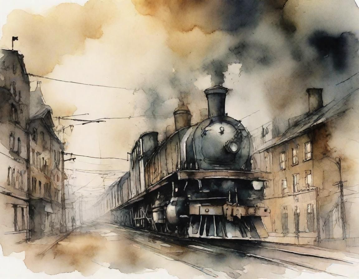 Steampunk Plague Doctor in Fog, Watercolor Style