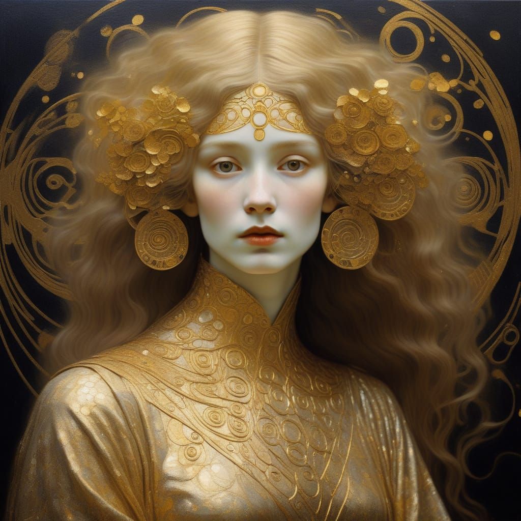 Mystical Feminine Figure in Klimt's Golden Style