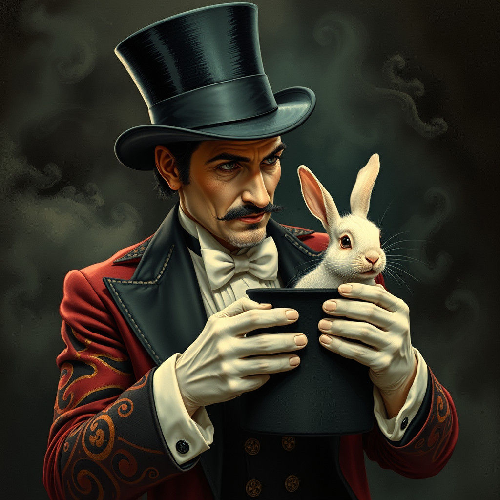 Magician Pulls Rabbit in Art Nouveau Style