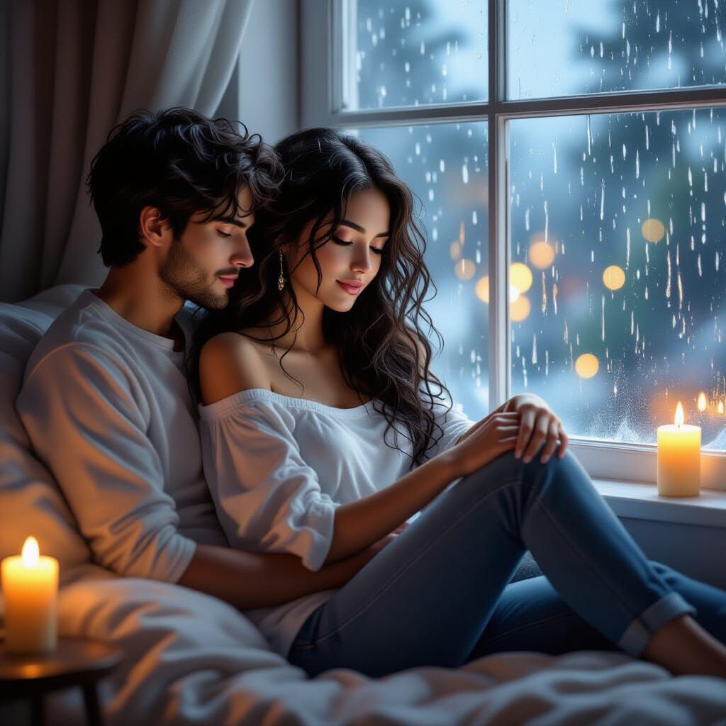 Rainy Day Romance: A Photorealistic Window Scene