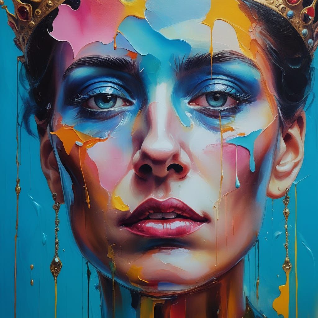 Surreal Queen of Emotions: Vibrant Oil Painting