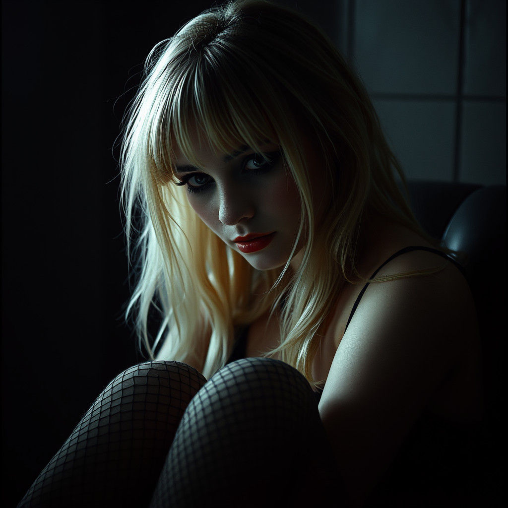 Melancholic Goth Girl in Atmospheric Film Still