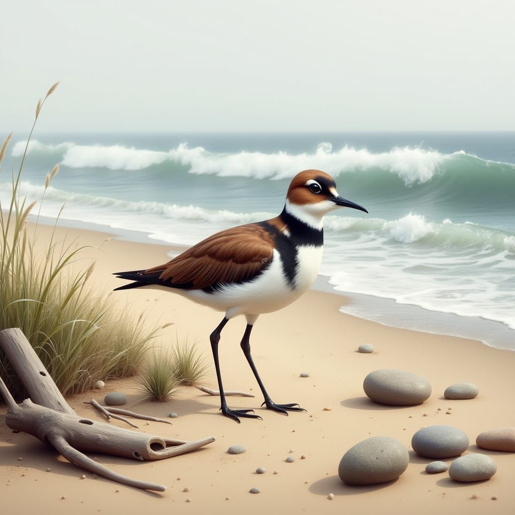 Killdeer Bird on Sandy Beach: Digital Painting
