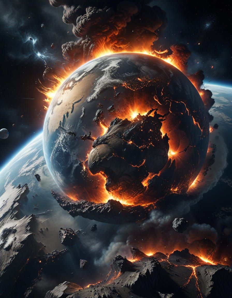 Earth Engulfed in Flames From Space Photorealistic View